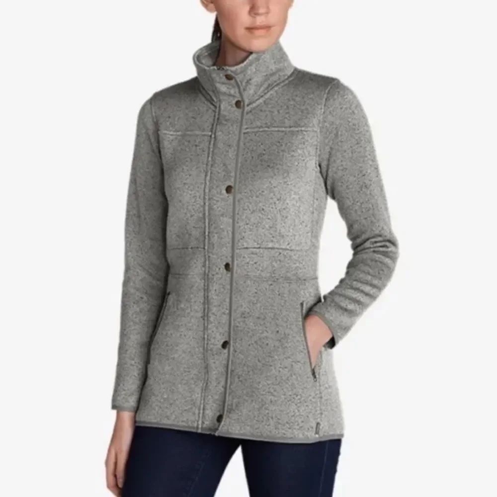 Eddie Bauer 2X Silver Gray Plaid Inferior Details Knit Fleece Full Zip Jacket